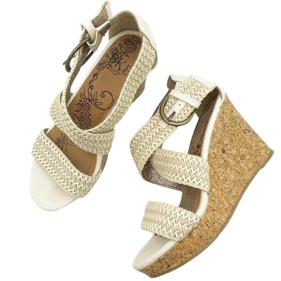 Buckle BKE Sole Reid Cream & Cork Platform Woven Strap Sandals Women’s Size 8.5 - Picture 2 of 15